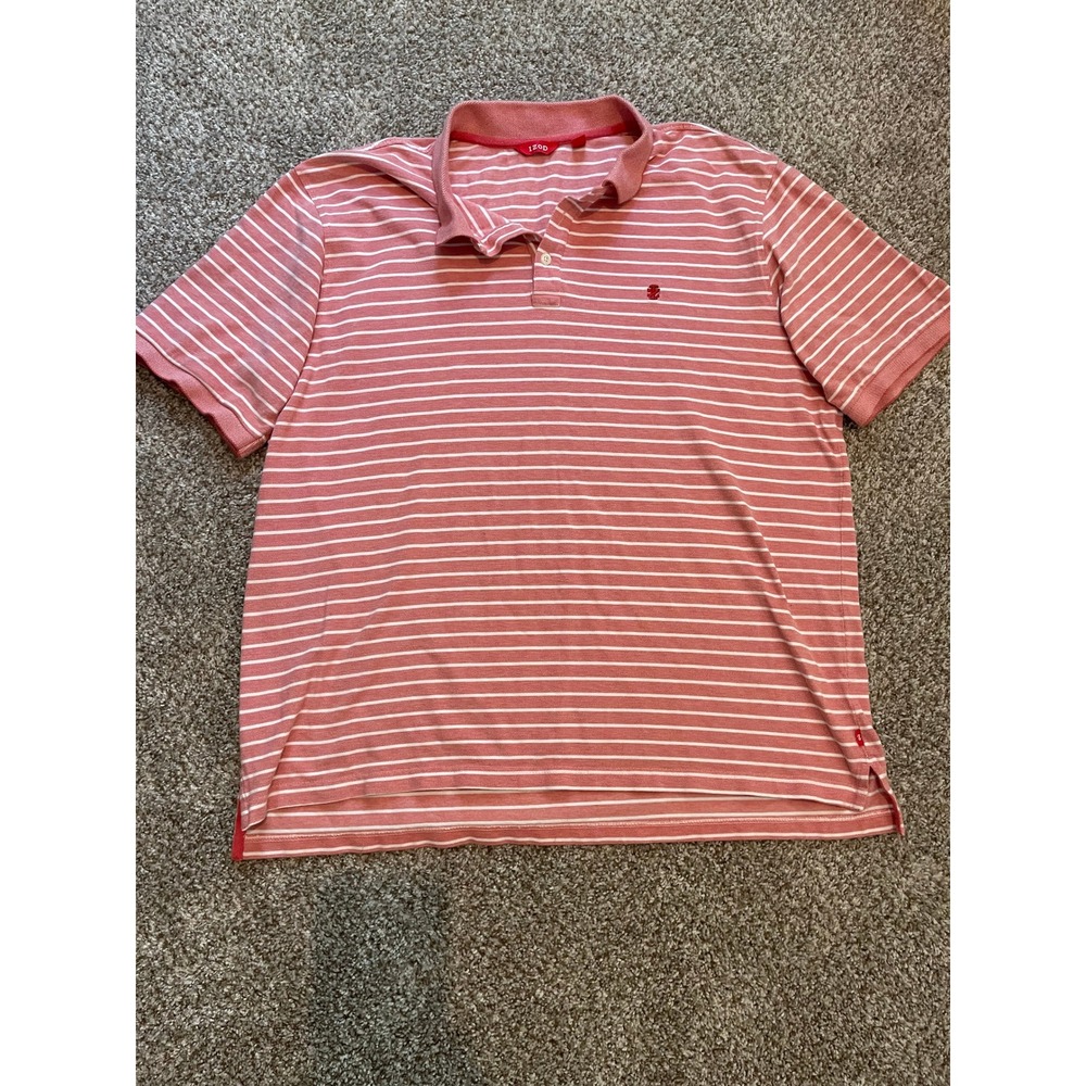 Izod Mens 2XLT Pink White Striped Short Sleeve Polo Shirt
